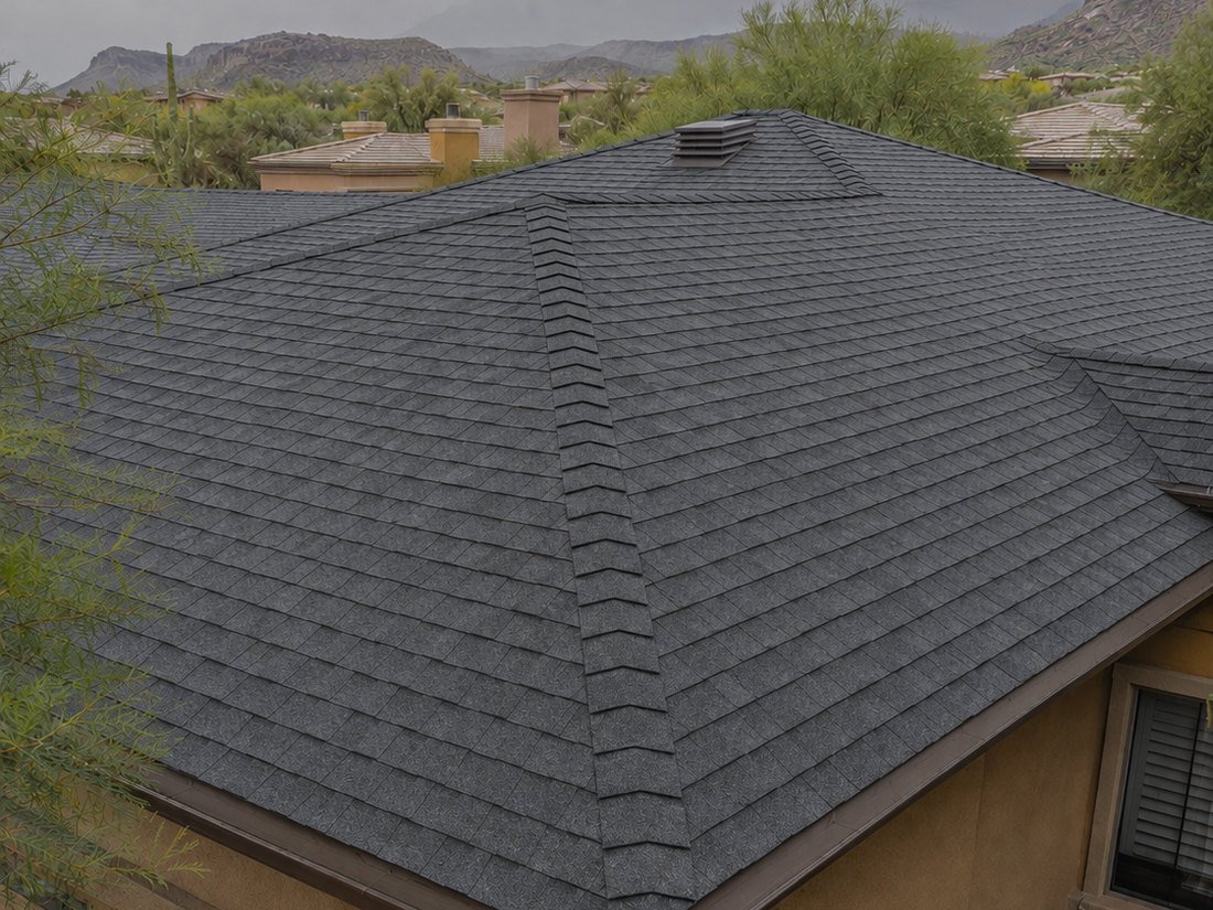 Architectural shingle roof after full replacement following hail and wind damage